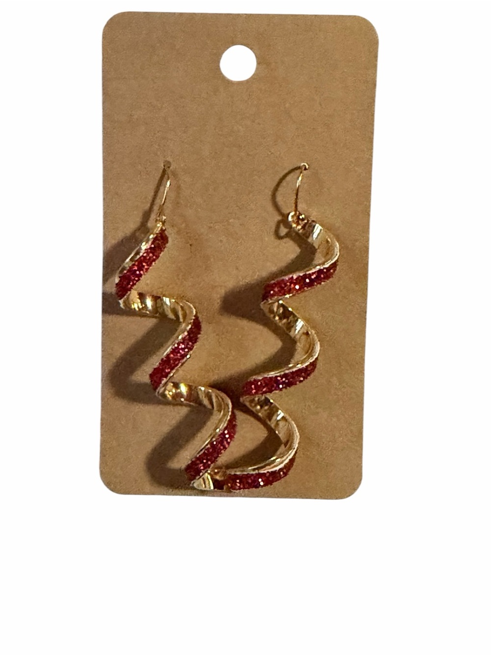 Gold and Red Spiral Drop Earrings - Fashion Women's Jewelry